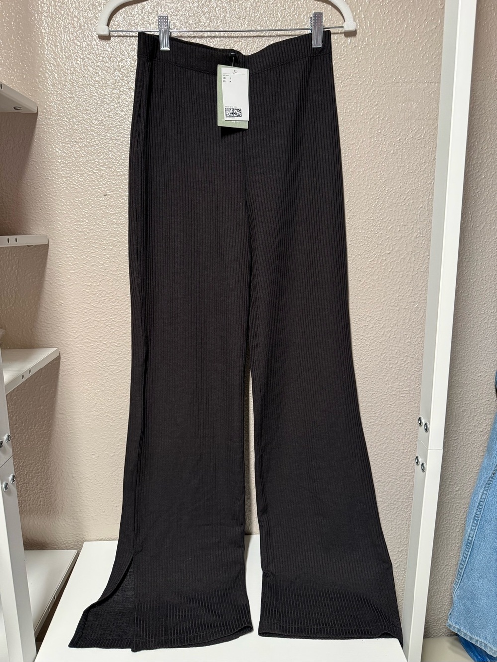 H&M Black Ribbed Wide-Leg Pants